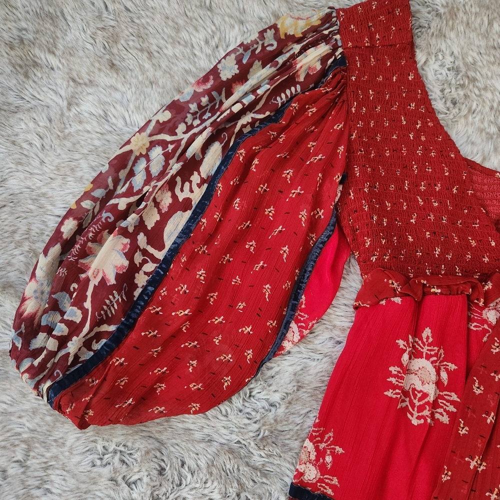 Free People Bali Laurel Maxi Dress Long Sleeve Cut-out Back Red Women's - Picture 6 of 15